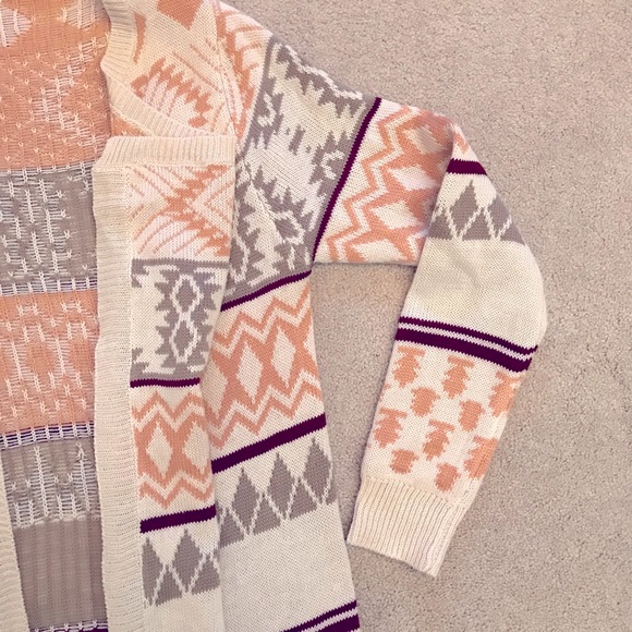 LLove Long Cardigan Sweater Womens Size Medium Large Beige Peach Open Front Knit - Picture 6 of 12